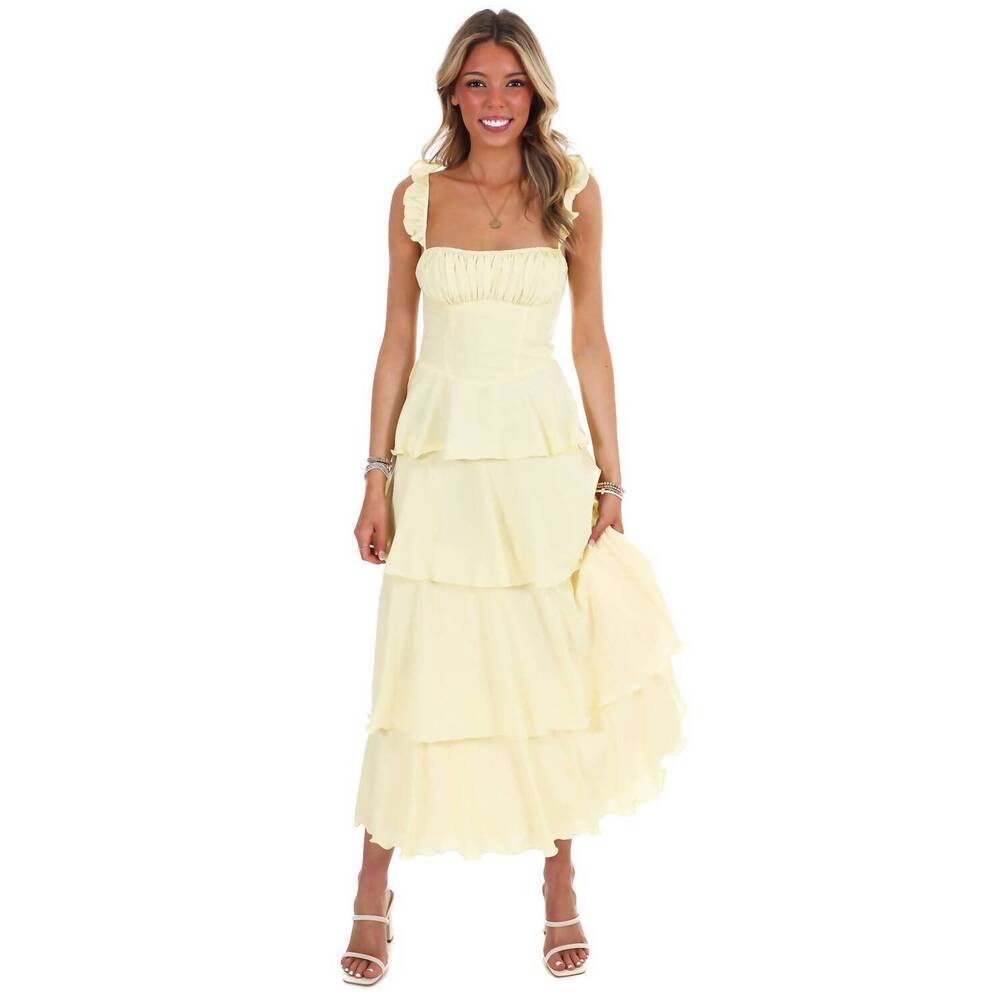 NEW ONE & ONLY flutter away ruffle tiered dress in lemon